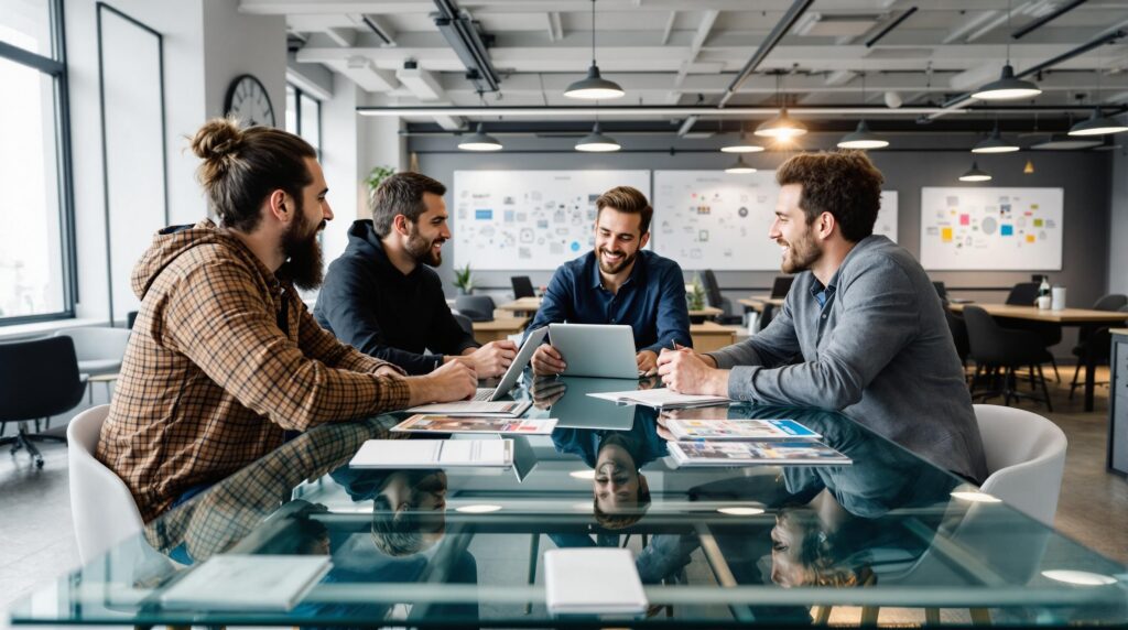 Magazine business entreprendre ouvert sur un bureau avec un carnet et un stylo